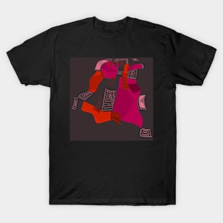 Mazipoodles Dreamy Egyptian Collage Fuchsia Burnt Orange Gray T-Shirt